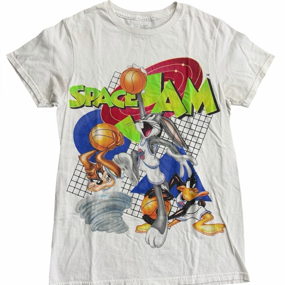 Space Jam Graphic T-Shirt Bugs Bunny Daffy Duck Vintage Style White Men’s Small‎